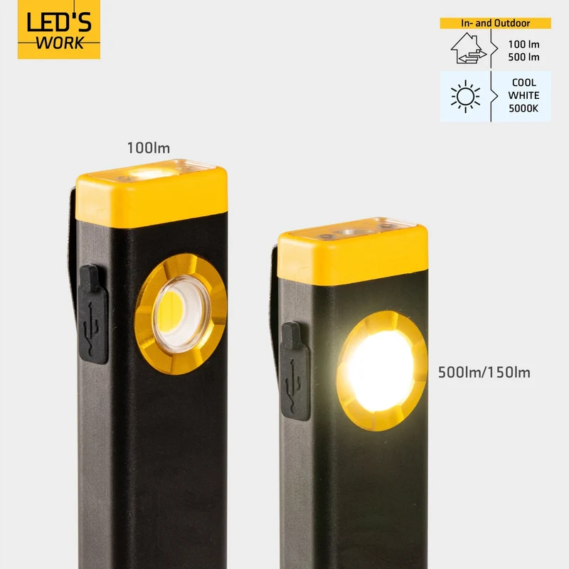 LED Handlampe 500lm 5500K neutralweiß IP55 Schwarz Gelb - LED's Work