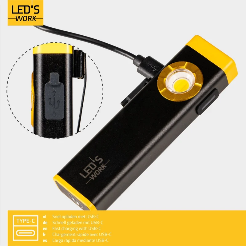 LED Handlampe 500lm 5500K neutralweiß IP55 Schwarz Gelb - LED's Work