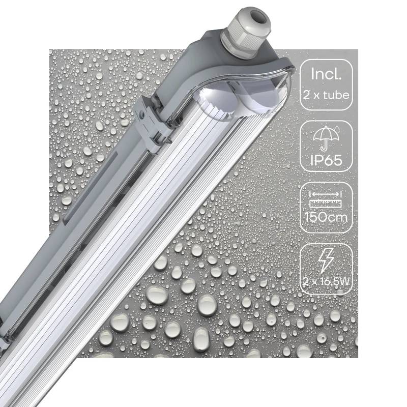 Feuchtraumleuchte mit LED-Röhren 150 cm 2x 20,5W neutralweiß IP65 G13 - LED's Light