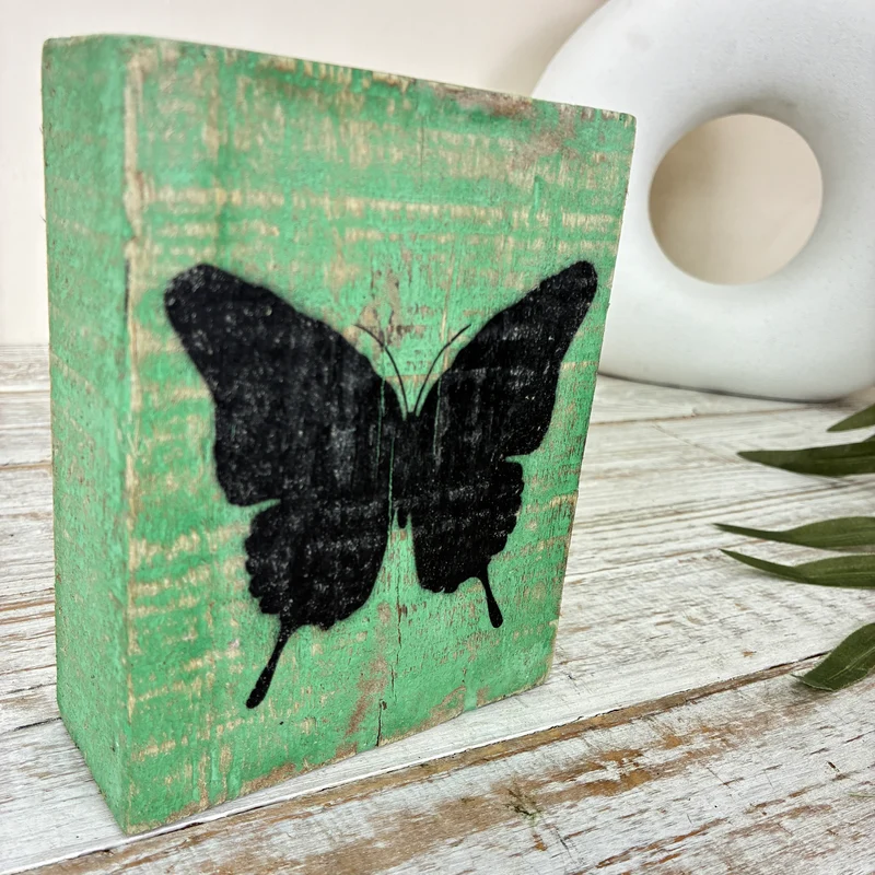 Schmetterling Deko Holzblock Grün Holz Dekoration