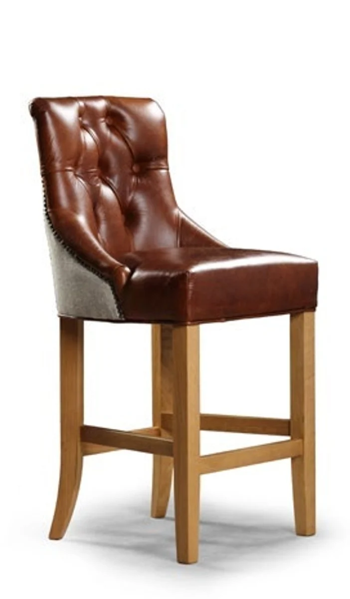 Casa Padrino Luxus Chesterfield Barhocker Sienna Bar 53 x 55 x H. 110 cm - Eleganter Wohnzimmer Barhocker mit Echtleder - Chesterfield Wohnzimmer Möbel