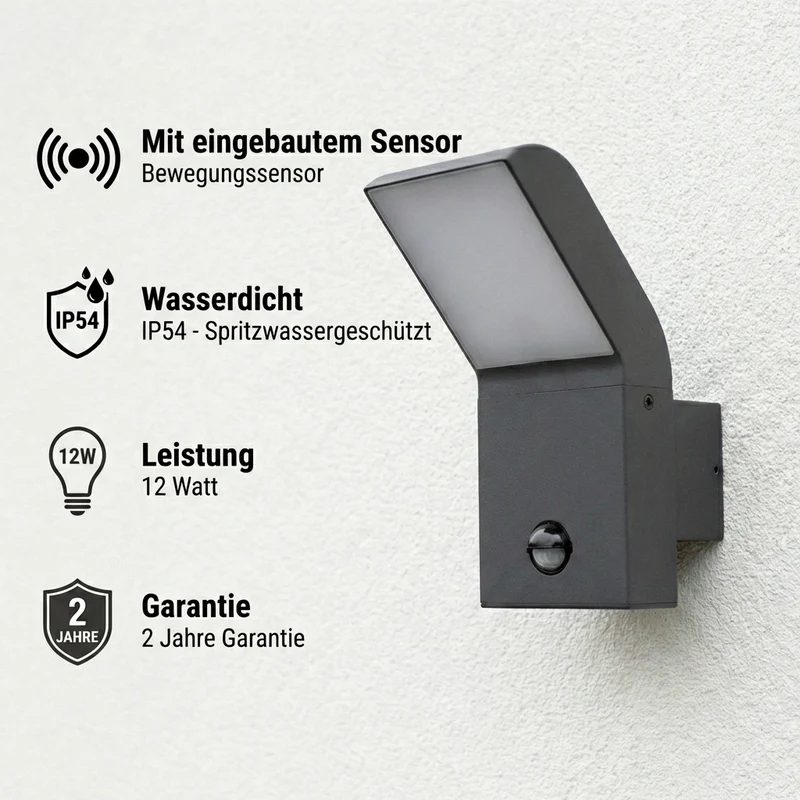 Außenwandleuchte Sensor 12W 4000K | Naturweiß | Singapur