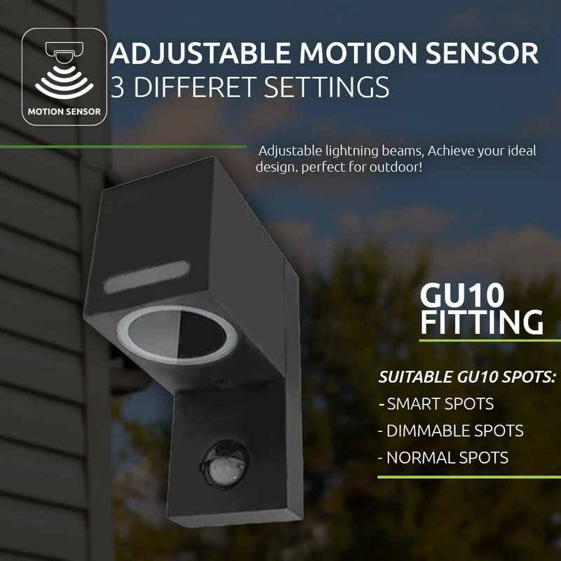 LED Wandleuchte quadratisch GU10 | mit Sensor | IP44
