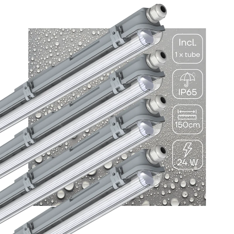 LED-Feuchtraumleuchte 150cm 24W 1x Röhre G13 kaltweiss - 4x Sparpack - LED's Light
