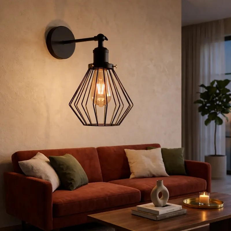 Retro Wandleuchte Käfig MattSchwarz | Verstellbare Wandlampe Flur & Bett~3327