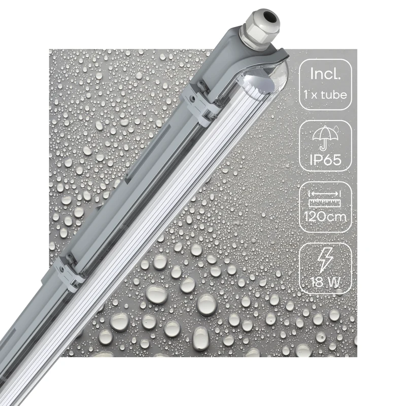 LED Feuchtraumleuchte mit Röhre 120cm 18W 2160lm 6500K kaltweiß IP65 Grau - LED's Light