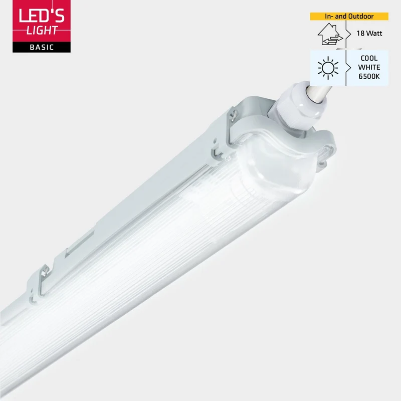 LED Feuchtraumleuchte mit Röhre 120cm 18W 2160lm 6500K kaltweiß IP65 Grau - LED's Light