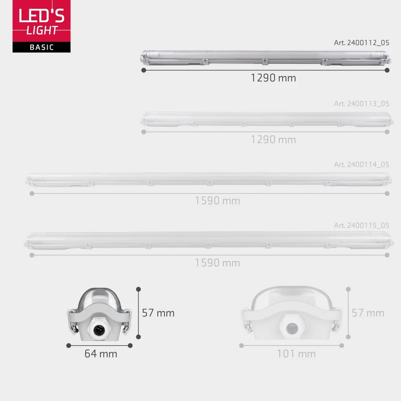 LED Feuchtraumleuchte mit Röhre 120cm 18W 2160lm 6500K kaltweiß IP65 Grau - LED's Light