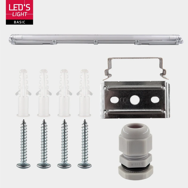 LED Feuchtraumleuchte mit Röhre 120cm 18W 2160lm 6500K kaltweiß IP65 Grau - LED's Light