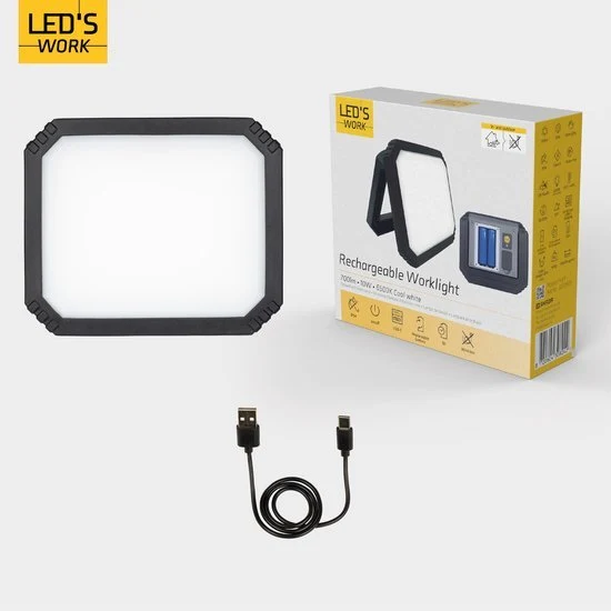 LED Wiederaufladbare Arbeitsleuchte 10W 700lm 6500K kaltweiß IP54 Schwarz - LED's Work