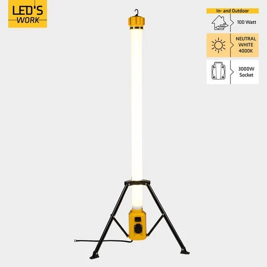 LED's Work Tower Bauleuchte mit extra Steckdose - Stab-Arbeitsleuchte - 100W - 12000 lm