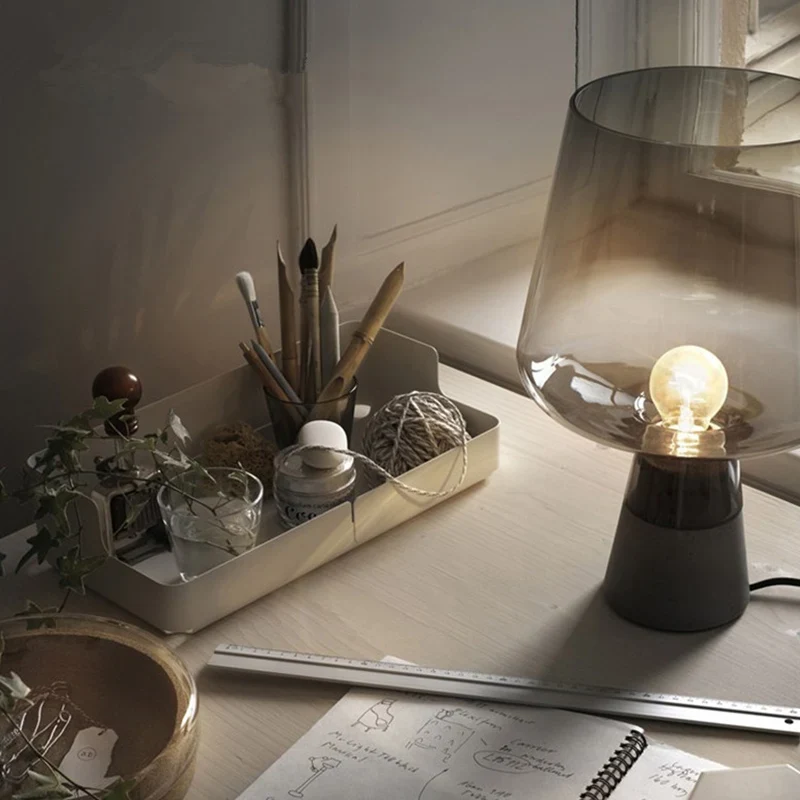 Nachttischlampe Glas Stein Industriedesign – Lumora