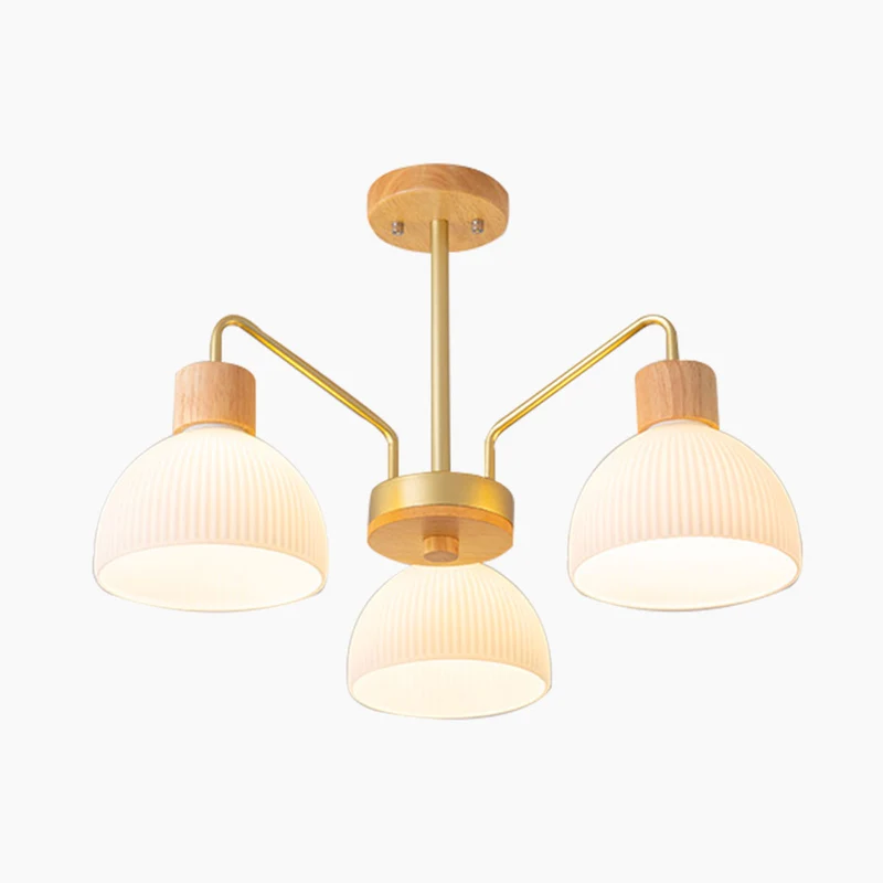 Semi Flush Mount Ceiling Light Chandelier Modern for Living Room, Wood & Glass