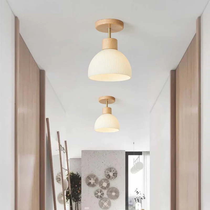 Semi Flush Mount Ceiling Light Chandelier Modern for Living Room, Wood & Glass