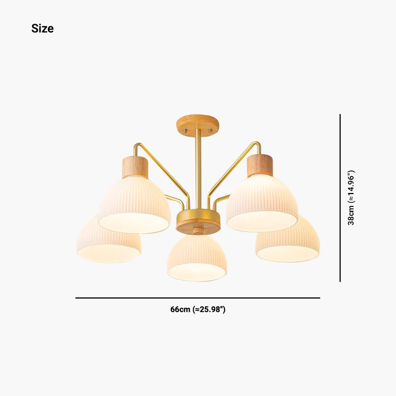Semi Flush Mount Ceiling Light Chandelier Modern for Living Room, Wood & Glass