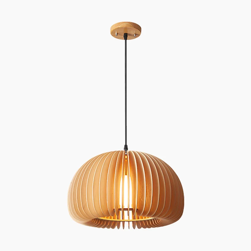Pendant Light Modern Scandinavian Japanese Pumpkin Shape for Dining Room, Wood