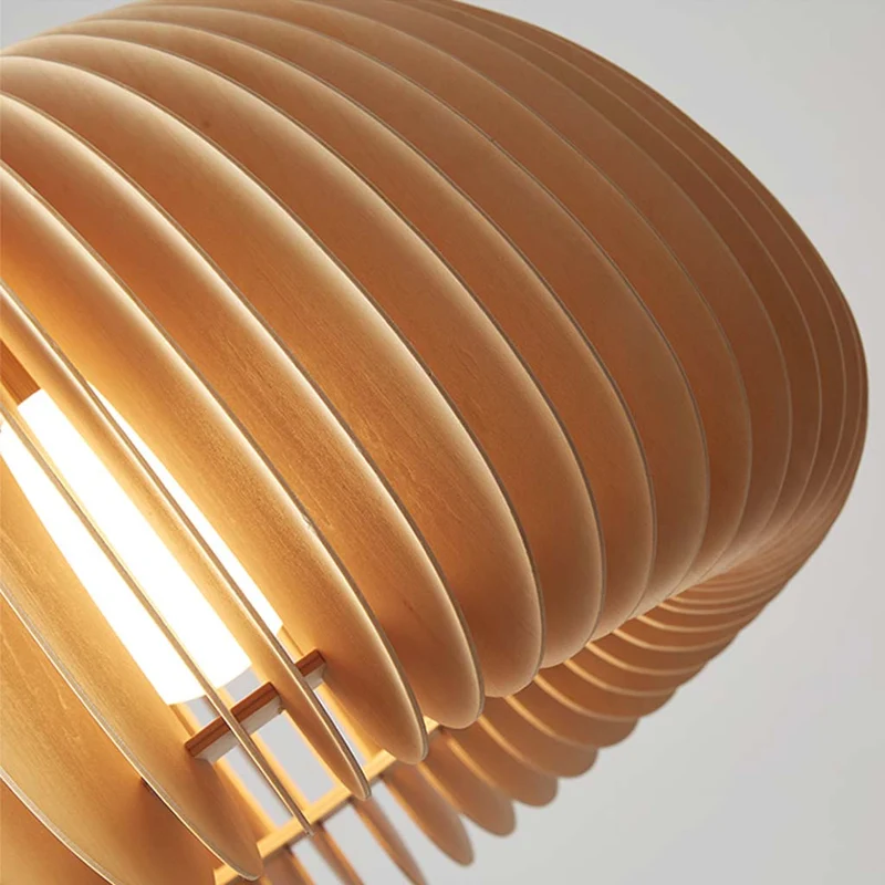 Pendant Light Modern Scandinavian Japanese Pumpkin Shape for Dining Room, Wood