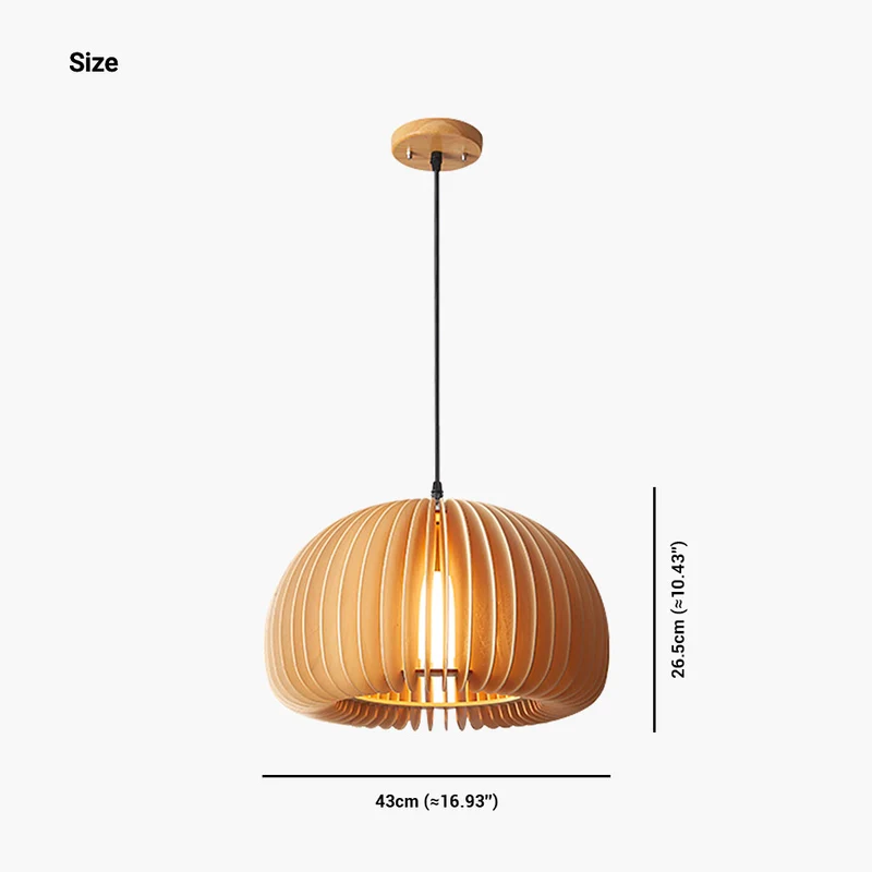 Pendant Light Modern Scandinavian Japanese Pumpkin Shape for Dining Room, Wood