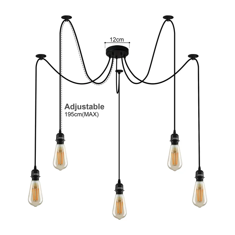 Suspension Araignée 3/5/8 Flammes E27 Câble PVC Noir~3322