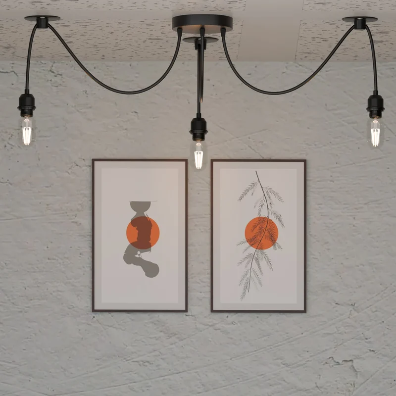 Suspension Araignée 3/5/8 Flammes E27 Câble PVC Noir~3322