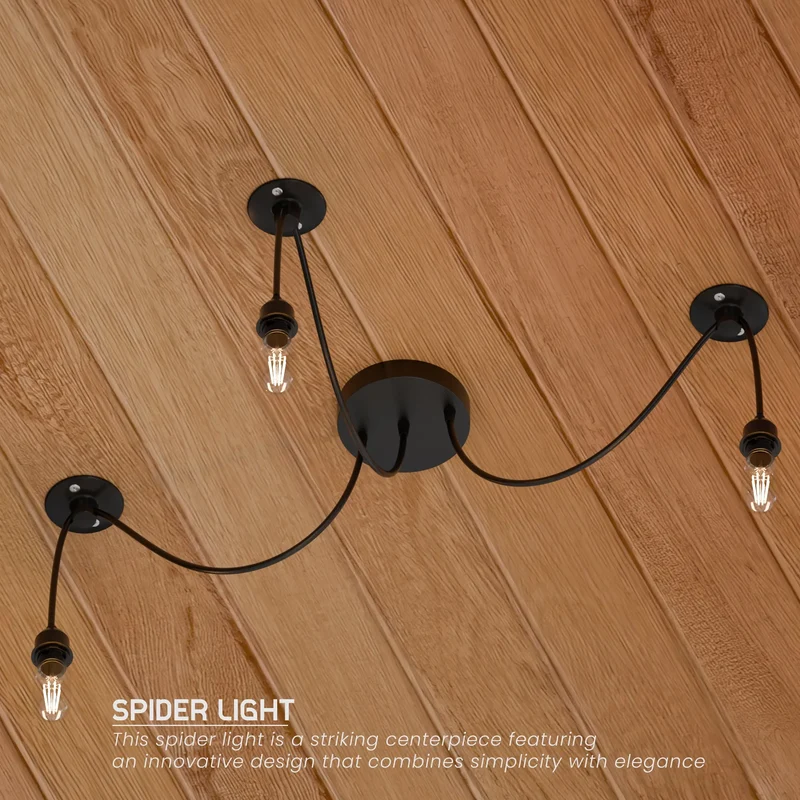 Suspension Araignée 3/5/8 Flammes E27 Câble PVC Noir~3322