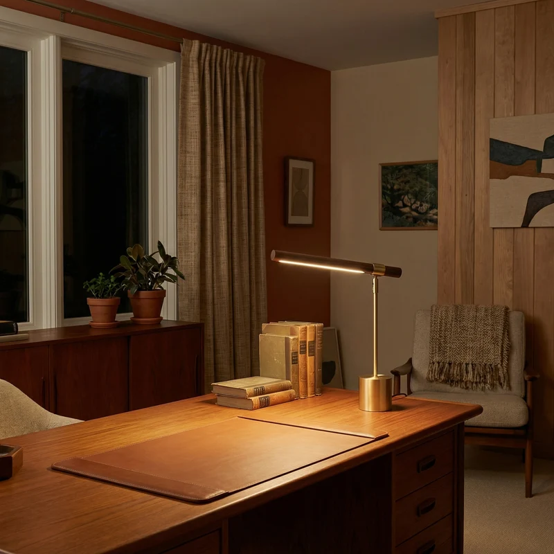 Minimalistische LED-Nachttischlampe aus Bambus und Eisen – Helios