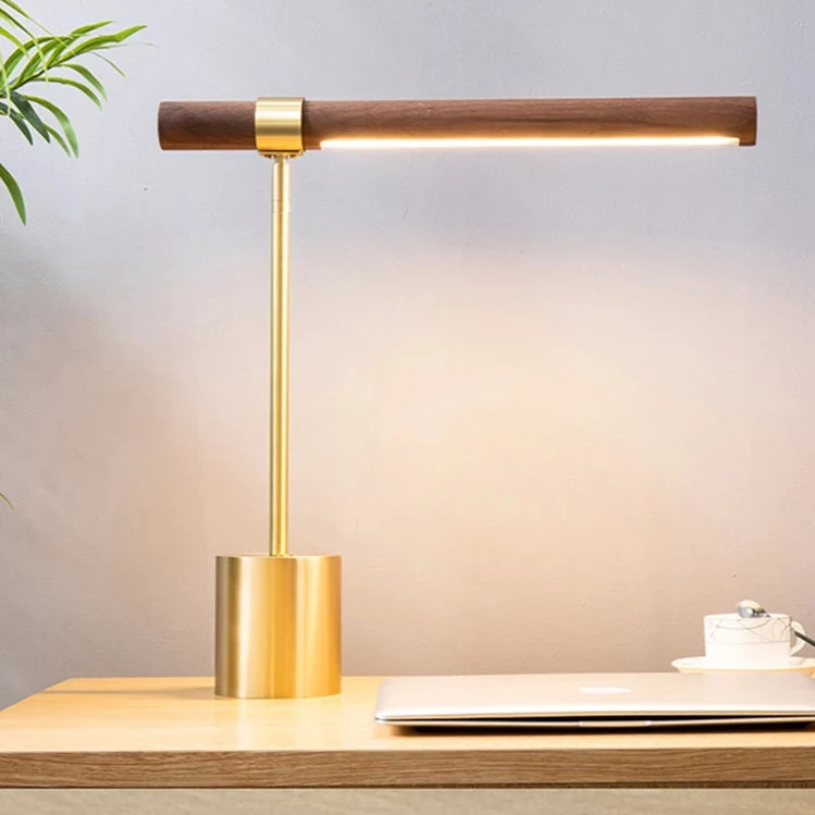 Minimalistische LED-Nachttischlampe aus Bambus und Eisen – Helios