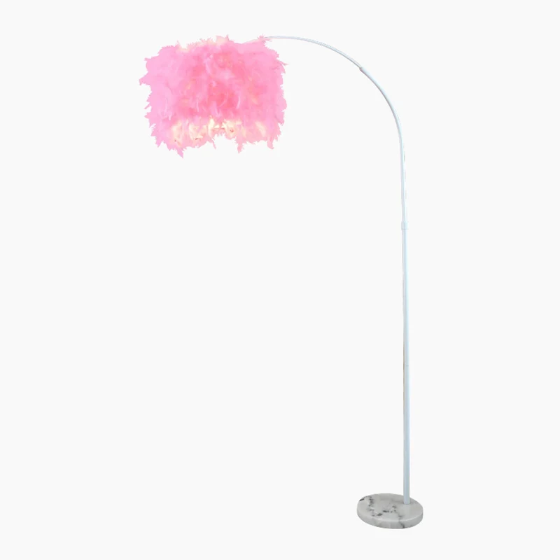 Feather Floor Lamp Fluffy Fairy Arched Fishing Pole, White/Pink