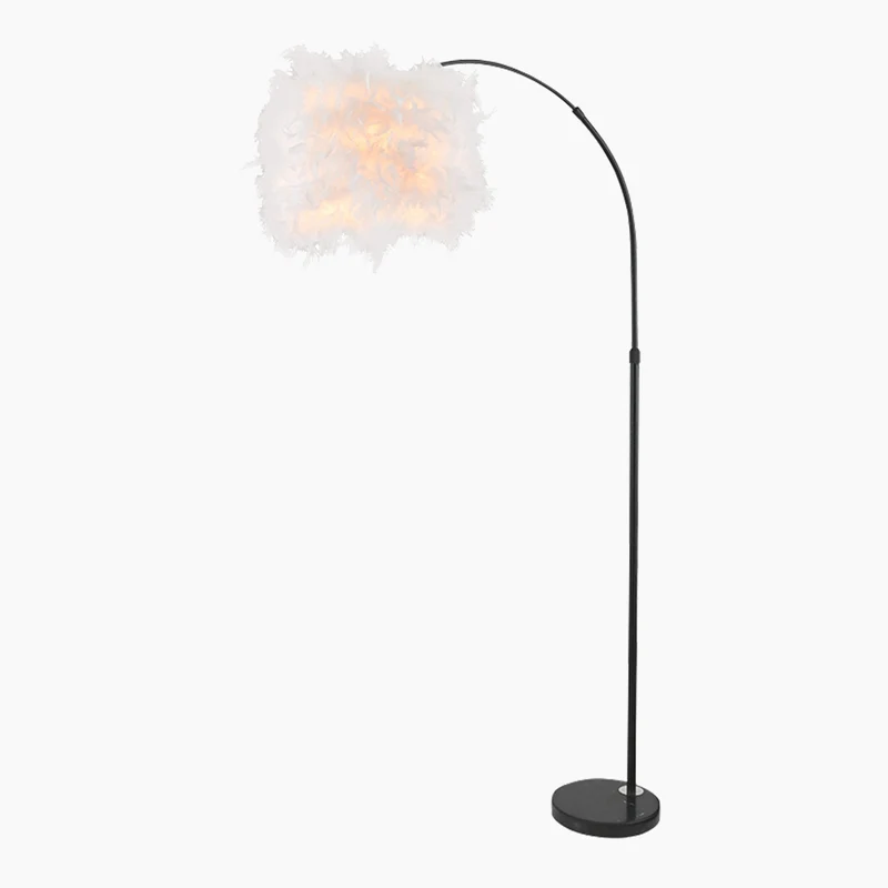 Feather Floor Lamp Fluffy Fairy Arched Fishing Pole, White/Pink