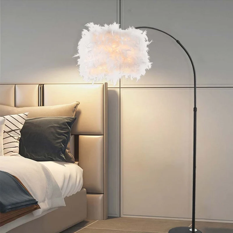 Feather Floor Lamp Fluffy Fairy Arched Fishing Pole, White/Pink