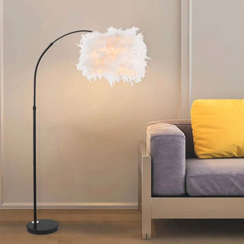 Feather Floor Lamp Fluffy Fairy Arched Fishing Pole, White/Pink