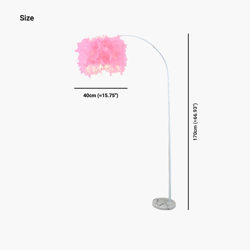 Feather Floor Lamp Fluffy Fairy Arched Fishing Pole, White/Pink
