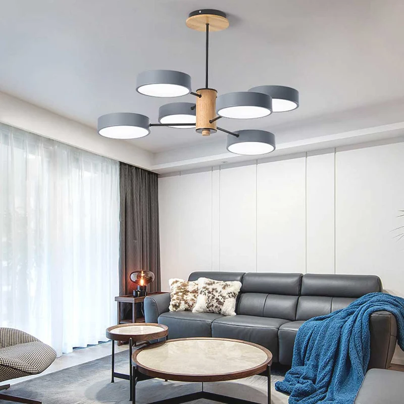 Chandelier Ceiling Light Multi Arm LED Nordic Style, Metal & Wood