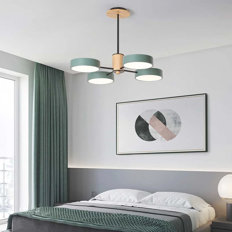 Chandelier Ceiling Light Multi Arm LED Nordic Style, Metal & Wood