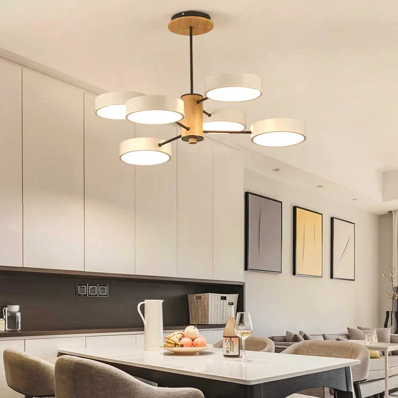 Chandelier Ceiling Light Multi Arm LED Nordic Style, Metal & Wood
