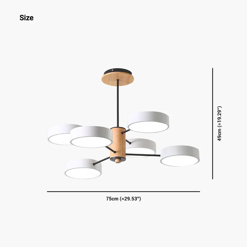 Chandelier Ceiling Light Multi Arm LED Nordic Style, Metal & Wood