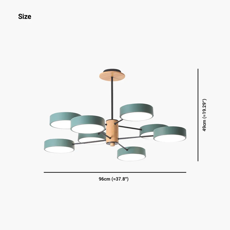 Chandelier Ceiling Light Multi Arm LED Nordic Style, Metal & Wood