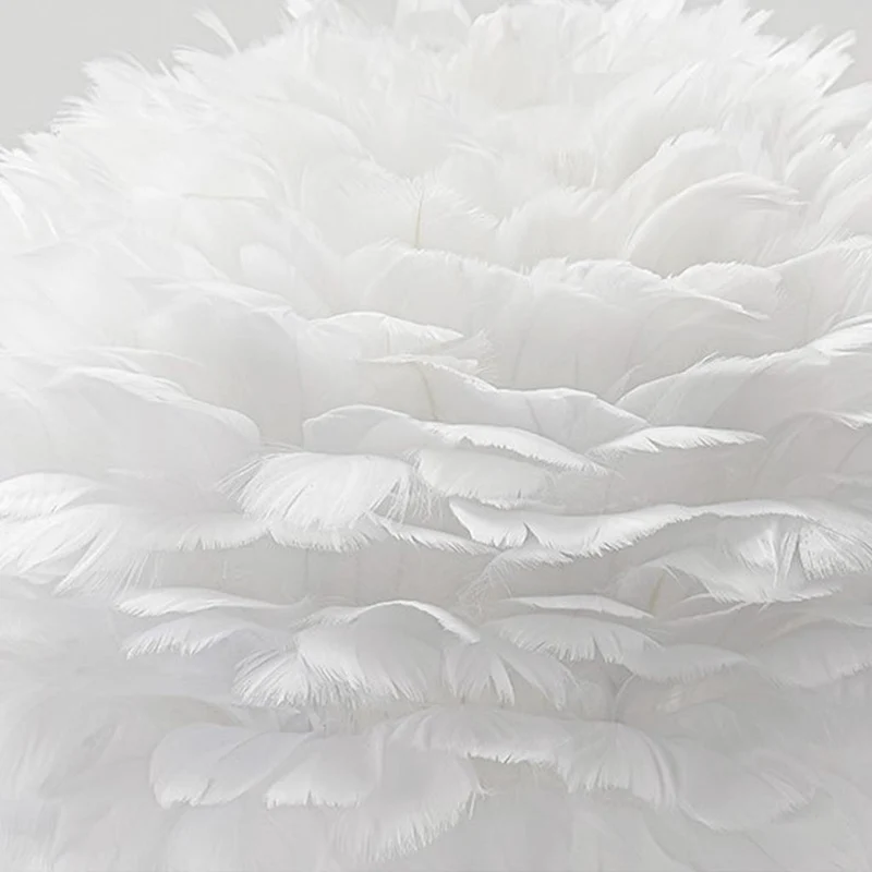 Feather Bedside Table Lamp Minimalist Bloom with Wood & Metal Body, White