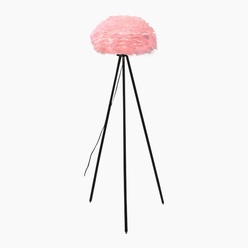 Tripod Floor & Table Lamp Set with Goose Feather Shades, White/Pink