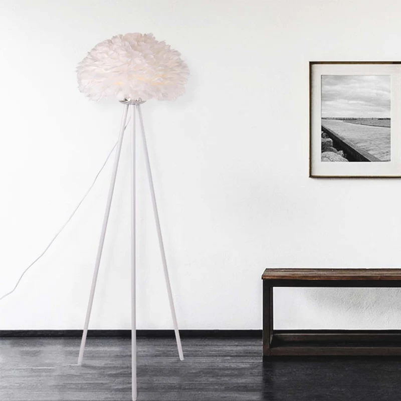 Tripod Floor & Table Lamp Set with Goose Feather Shades, White/Pink