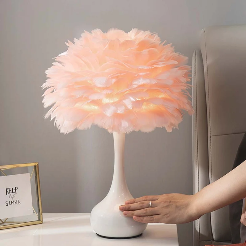 Feather Table Lamp Elegant for Bedside with Touch Control
