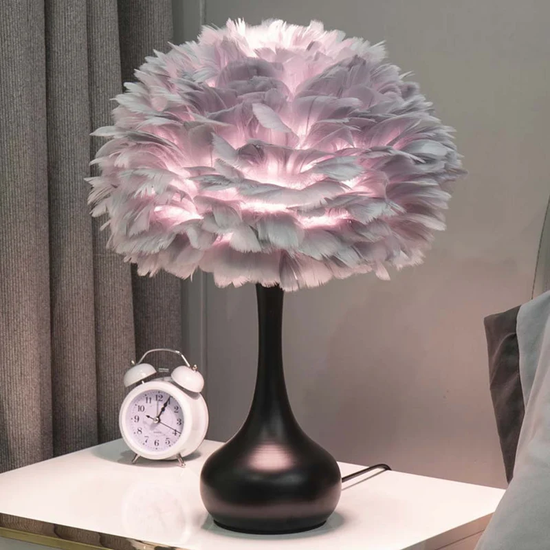 Feather Table Lamp Elegant for Bedside with Touch Control