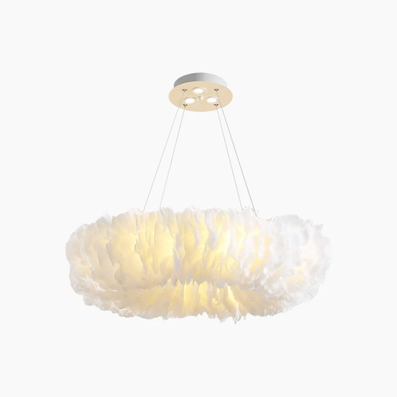 Feather Pendant Ceiling Light Unique Ring Fluffy, Pink / White