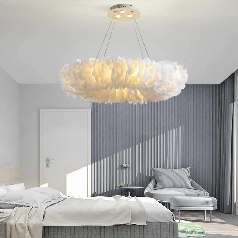 Feather Pendant Ceiling Light Unique Ring Fluffy, Pink / White