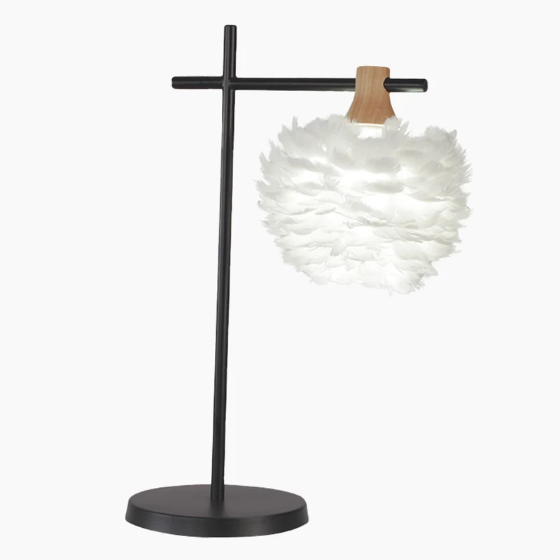 Feather Table/Desk Lamp White Shade Black Base, Nordic Style