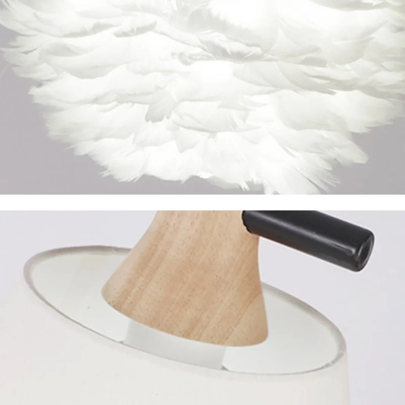Feather Table/Desk Lamp White Shade Black Base, Nordic Style