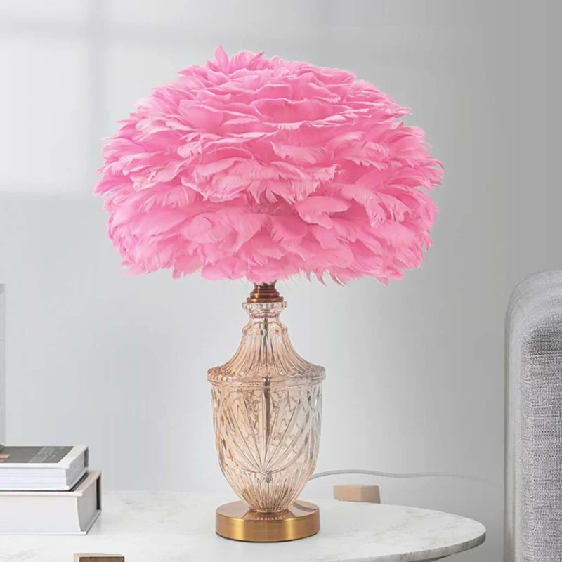 Modern Decorative Glass Vase Feather Table Lamp, Pink