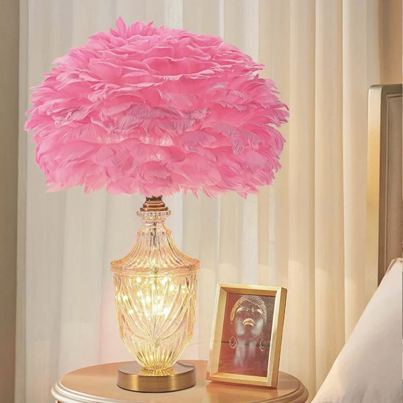 Modern Decorative Glass Vase Feather Table Lamp, Pink