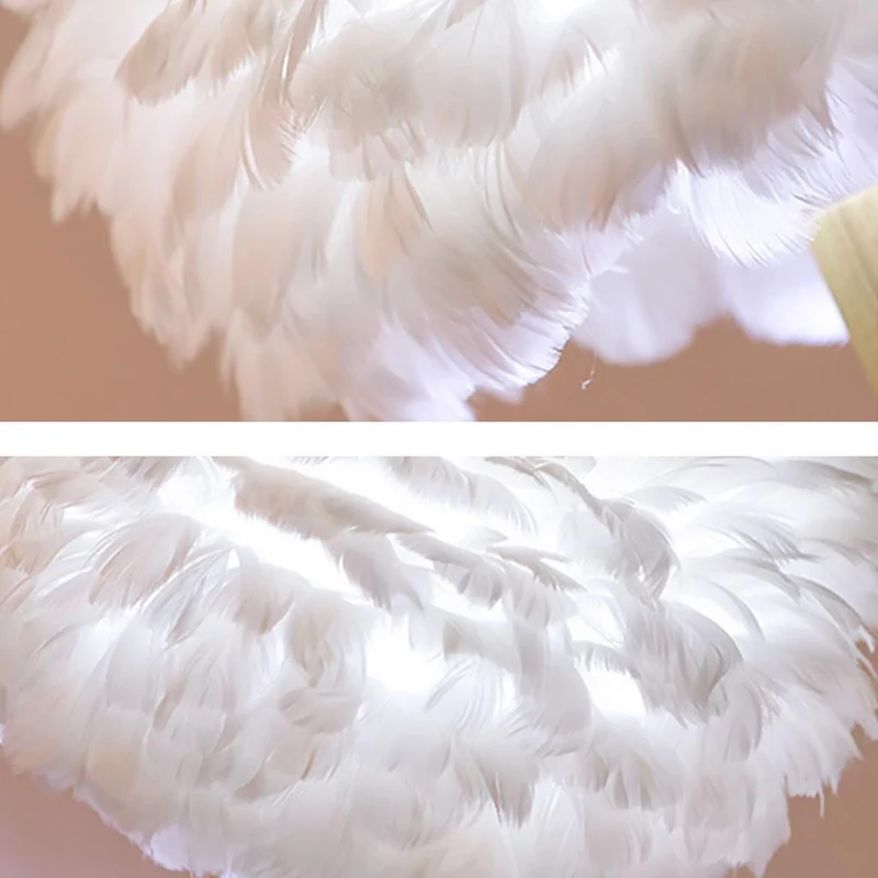 Feather Table Lamp Wood Modern for Reading, White