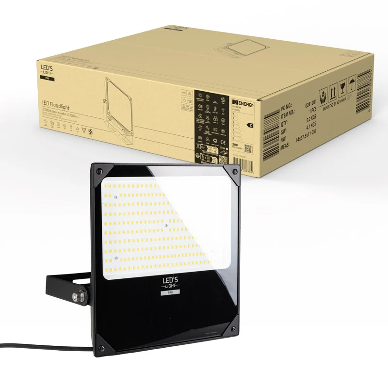 LED Flutlicht 200W 37000lm 4000K neutralweiß IP66 Schwarz - LED's Light